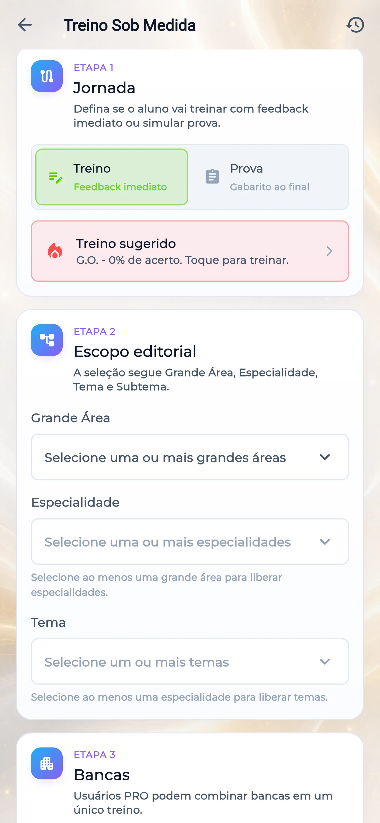 Configuração do Treino Sob Medida no Ausculto: jornada e escopo editorial