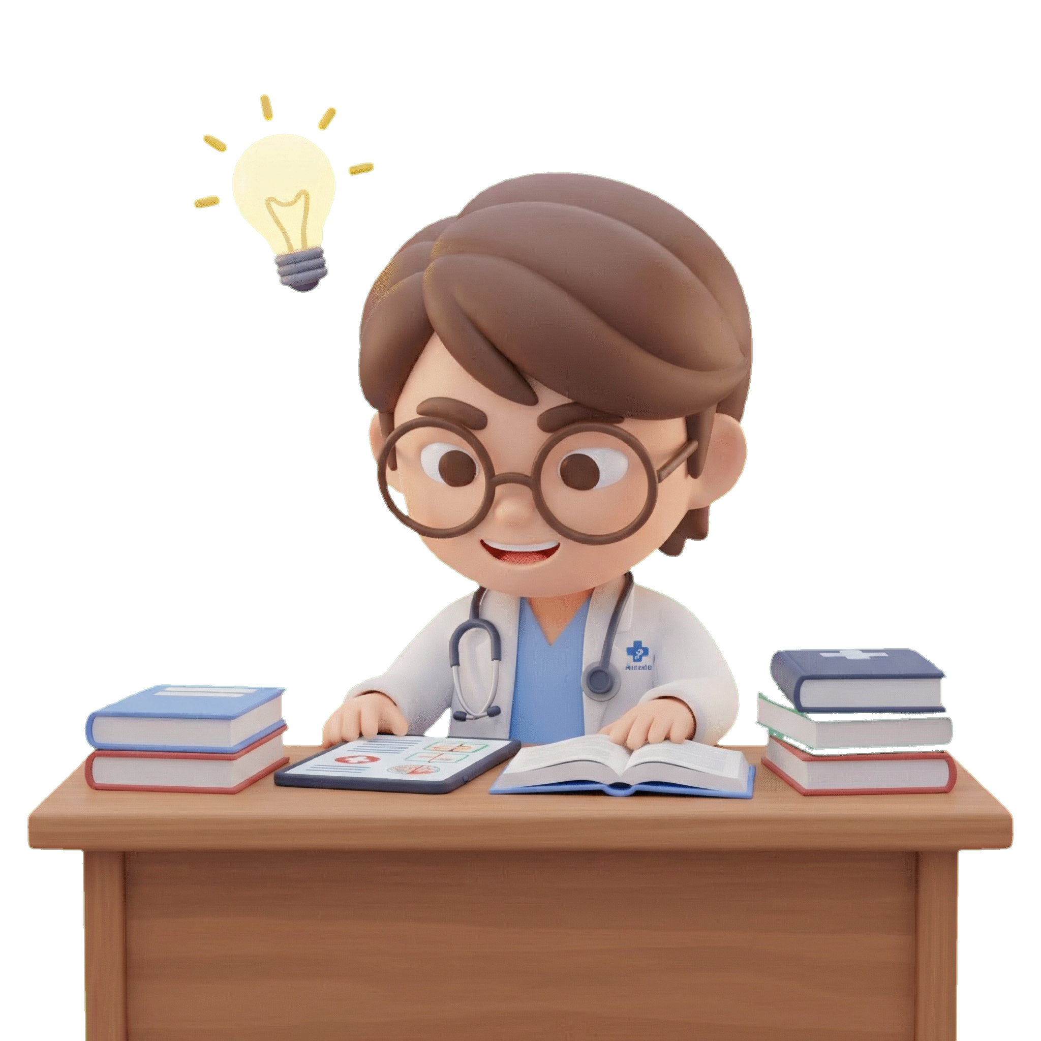 Mascote Ausculto estudando