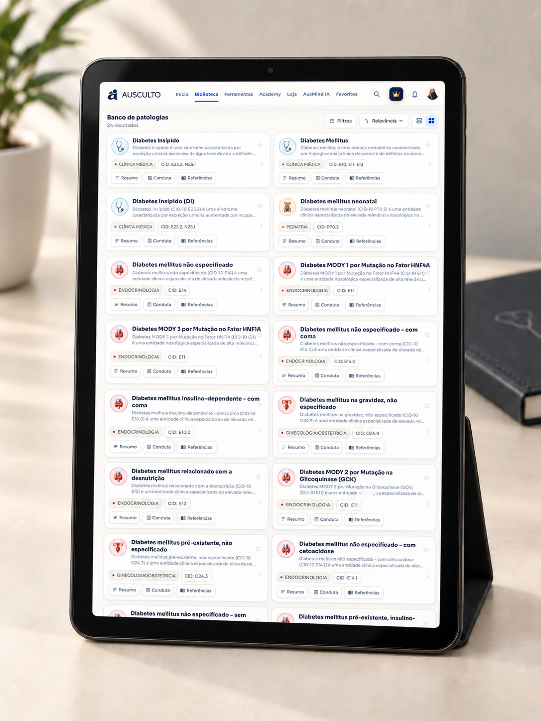 Resultados da Biblioteca apresentados no tablet