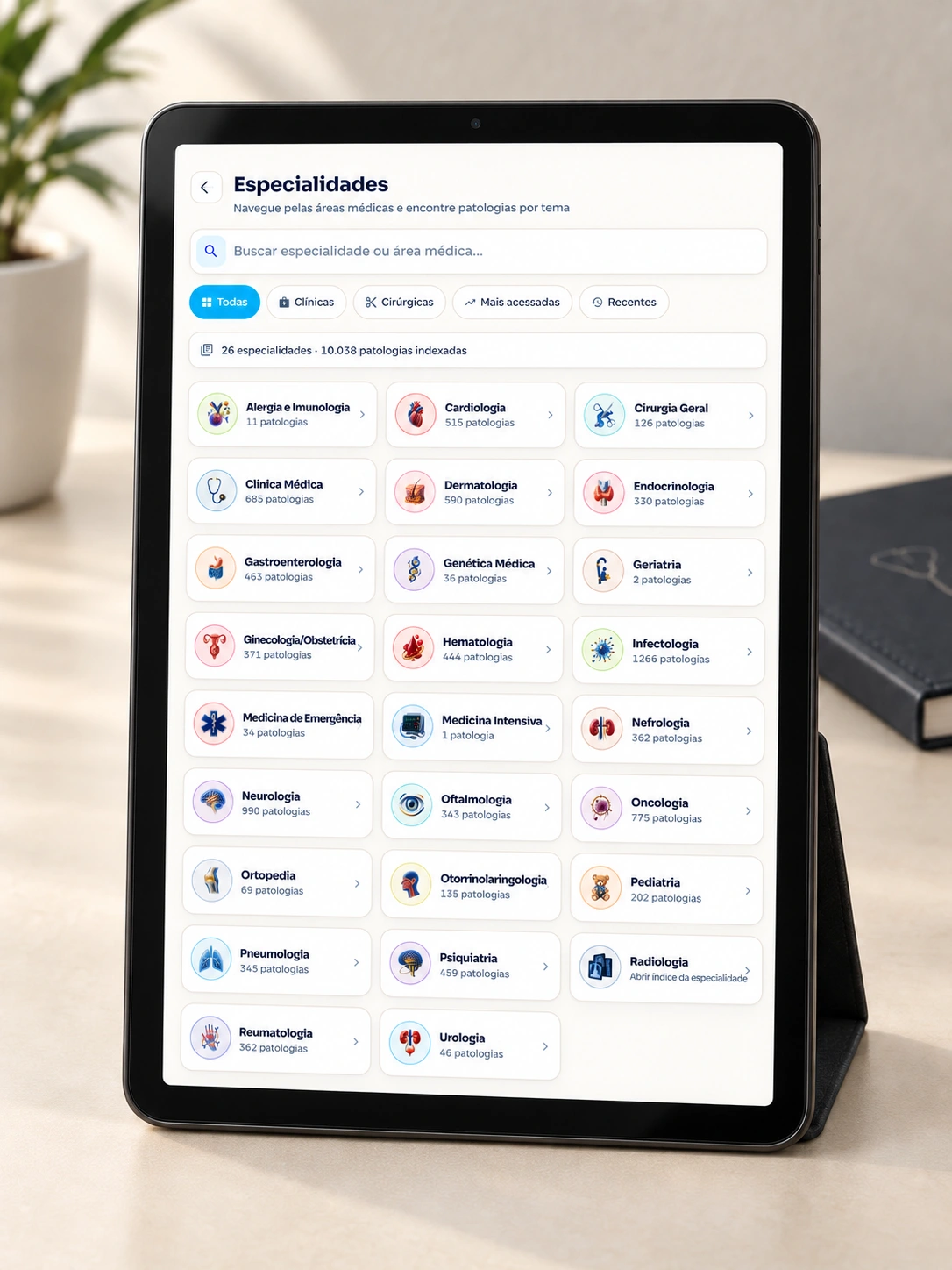 Especialidades da Biblioteca apresentados no tablet
